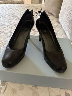 Stuart Weitzman Black Leather Pointed-Toe High Heels